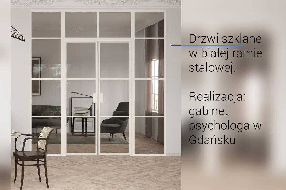 Drzwi szklane ramowe w białej ramce Gdańsk.