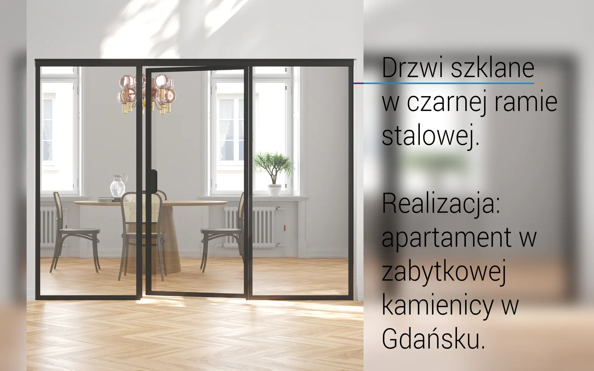 Drzwi szklane ramowe w czarnej ramce Gdańsk.